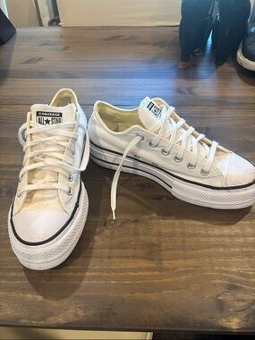 Converse Low Top Platform Sneakers in White with Black Trim